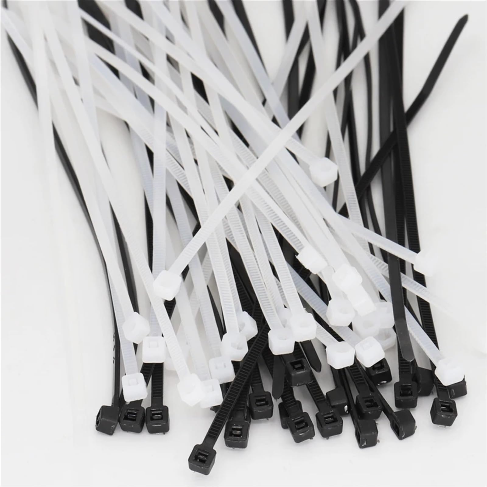 Fascette stringicavo lunghe in nylon, 2 x 60, 2 x 80, 2 x 100, 2 x 120, 2 x 150, 2 x 200 mm, larghezza 1,8 mm, colore bianco e nero, in nylon autobloccante, 1000 pezzi