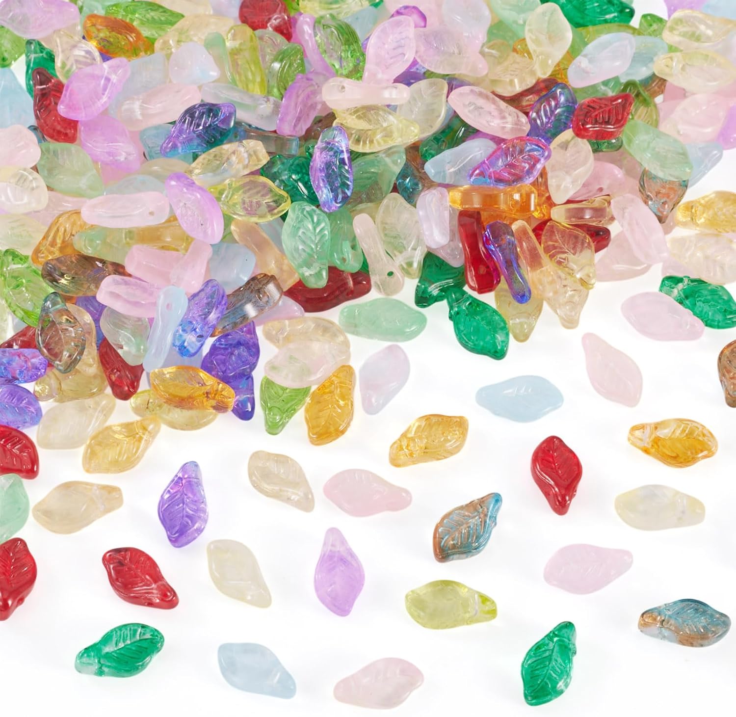 300Pcs Leaf Glass Beads 15 Colors Leaves Pendants Cute Tree Leaf Beads for Jewelry Making DIY Spring Summer Bracelet Earring - Image 2