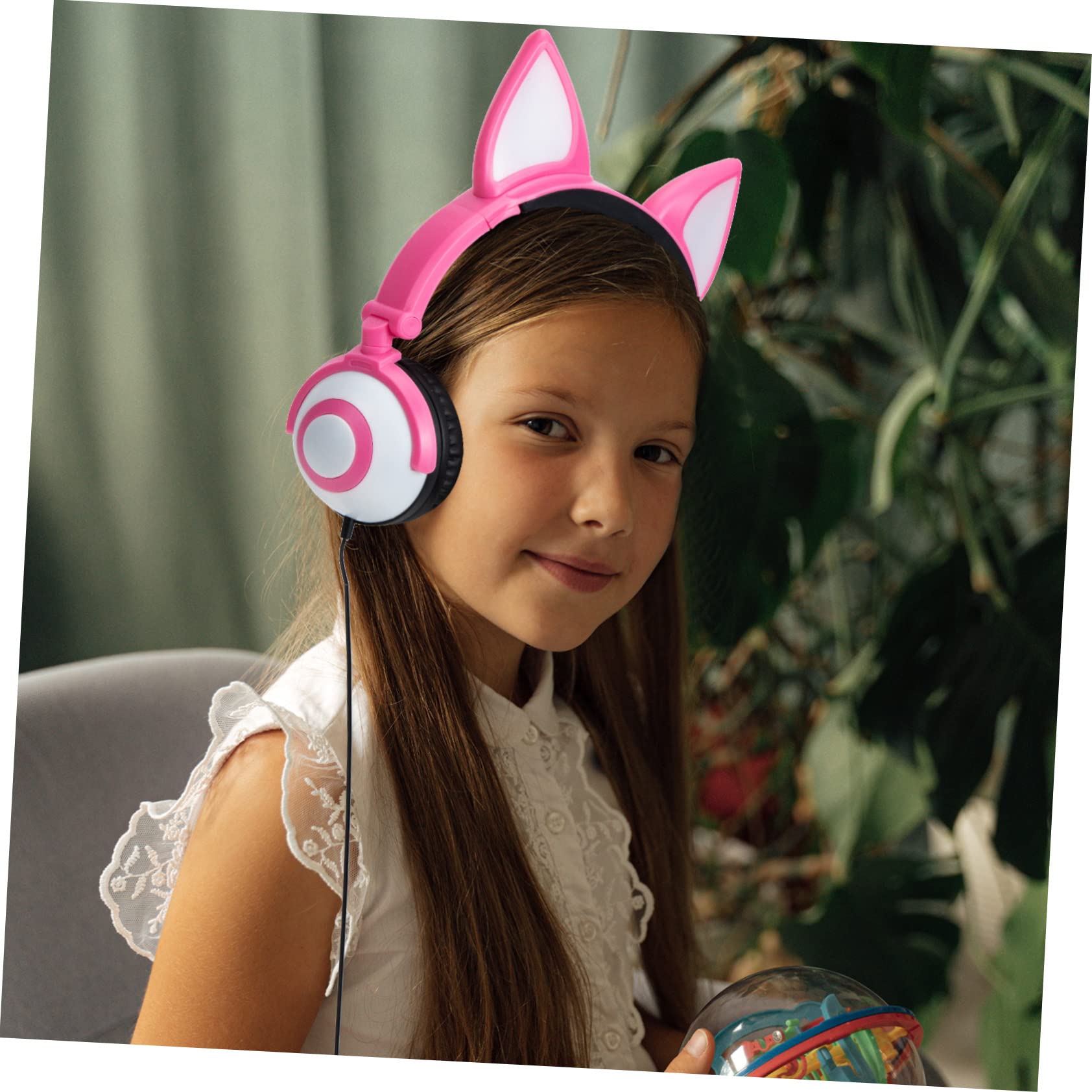 Cuffie per Bambini Orecchie da Gatto Rosa in Pvc Luce | Jack 3, 5mm, Spinotto Dritto e Driver da 40mm, Batteria a Bottone Inclusa