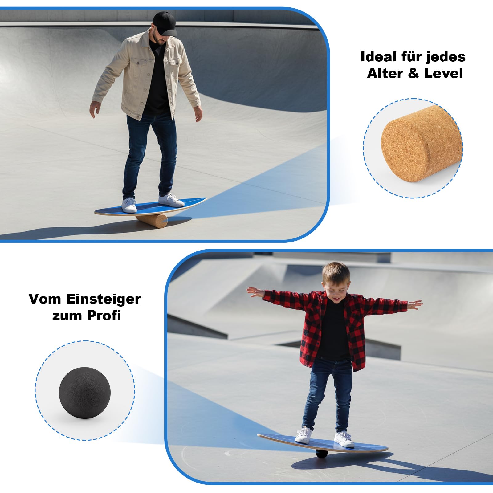 Surfin Balance Board aus Echtholz 150kg Tragkraft 2-in-1 Rolle & Kugel System für Erwachsene & Kinder
