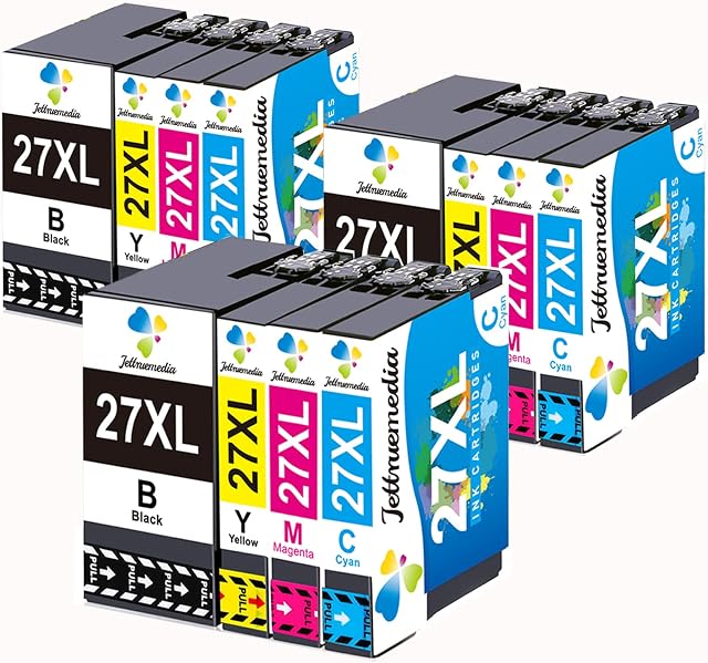 Jettruemedia 27XL Ink Cartridges Compatible for Epson 27 27XL for Epson Workforce WF-3620DWF WF-3640DTWF WF-7110DTW WF-7210DTW WF-7610DWF WF-7620DTWF WF-7710DWF WF-7715DWF WF-7720DTWF 3B/3C/3Y/3M