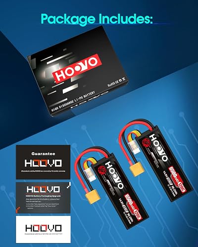 HOOVO 4S Lipo Batterie 14,8 V 6500 mAh 120 C RC Batterie Étui Rigide avec Prise XT90 pour RC Buggy Truggy Crawler Monster Car Boat Racing Drone UAV Drone FPV Hobby (2 Paquets) - 7