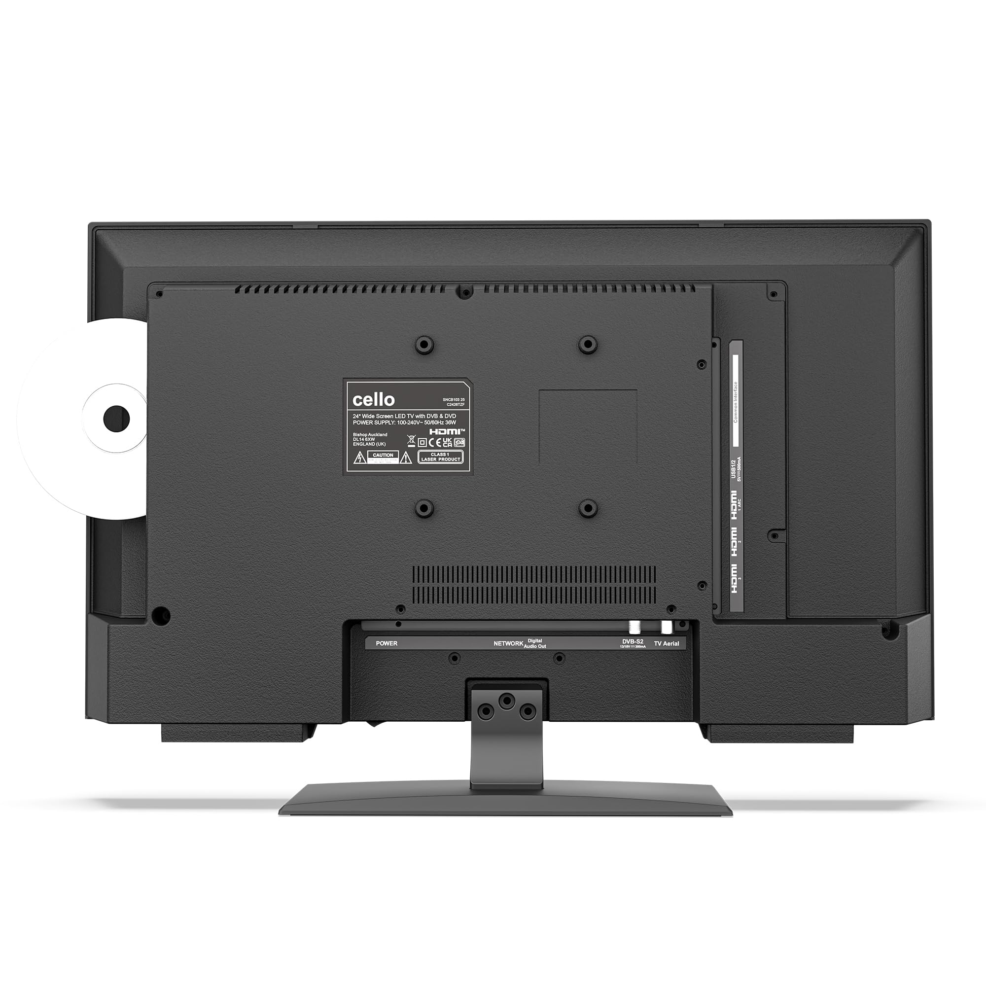 Cello C2426TZF TV/DVD Smart 24" senza cornice con Tizen OS di Samsung, Gaming Hub, altoparlanti Pitch Perfect, Bluetooth, prodotto nel Regno Unito, ideale per cucina e camera da letto.