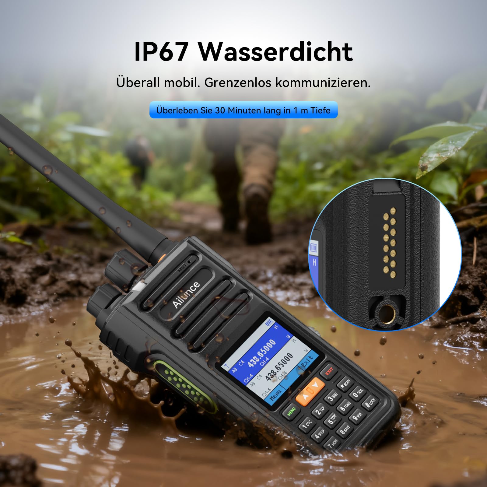 Retevis Ailunce HA2 Amateurfunk, APRS/GPS, Bluetooth, APP Steuerung, Funkgerät mit Großer Reichweite, AM/FM, IP67 Wasserdicht, 2800mAh, Amateurfunkgerät für Outdoor Enthusiasten (1 Stück, Schwarz)
