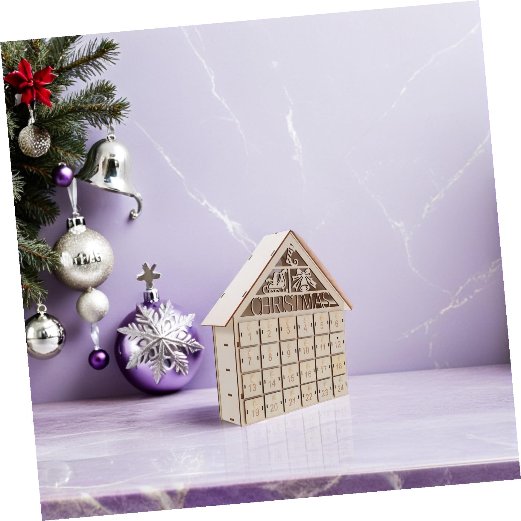 Calendario de Adviento de Madera con LED Casa de Regresiva de Días Cajones DIY para Golosinas Navideñas Decoración Reutilizable para Familia Navidad