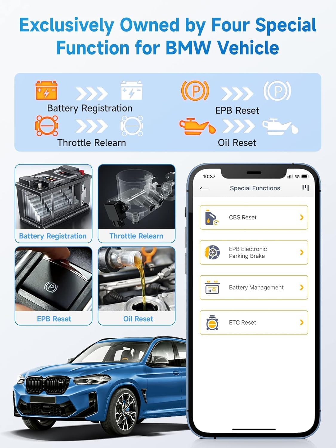 ANCEL BD300 BMW Bluetooth OBD2 Scanner, Full System Code Reader and Diagnostic Tool for BMW with Battery Registration Service Reset EPB CBS ETC ABS Airbag & Powerful OBD2 Functions