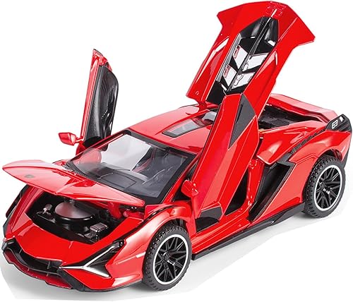 IYEAM Lambo Sian FKP3 - Auto de juguete fundido a presión con luces y sonido, auto de juguete para niños de 3, 4, 5, 6 años + años (rojo)