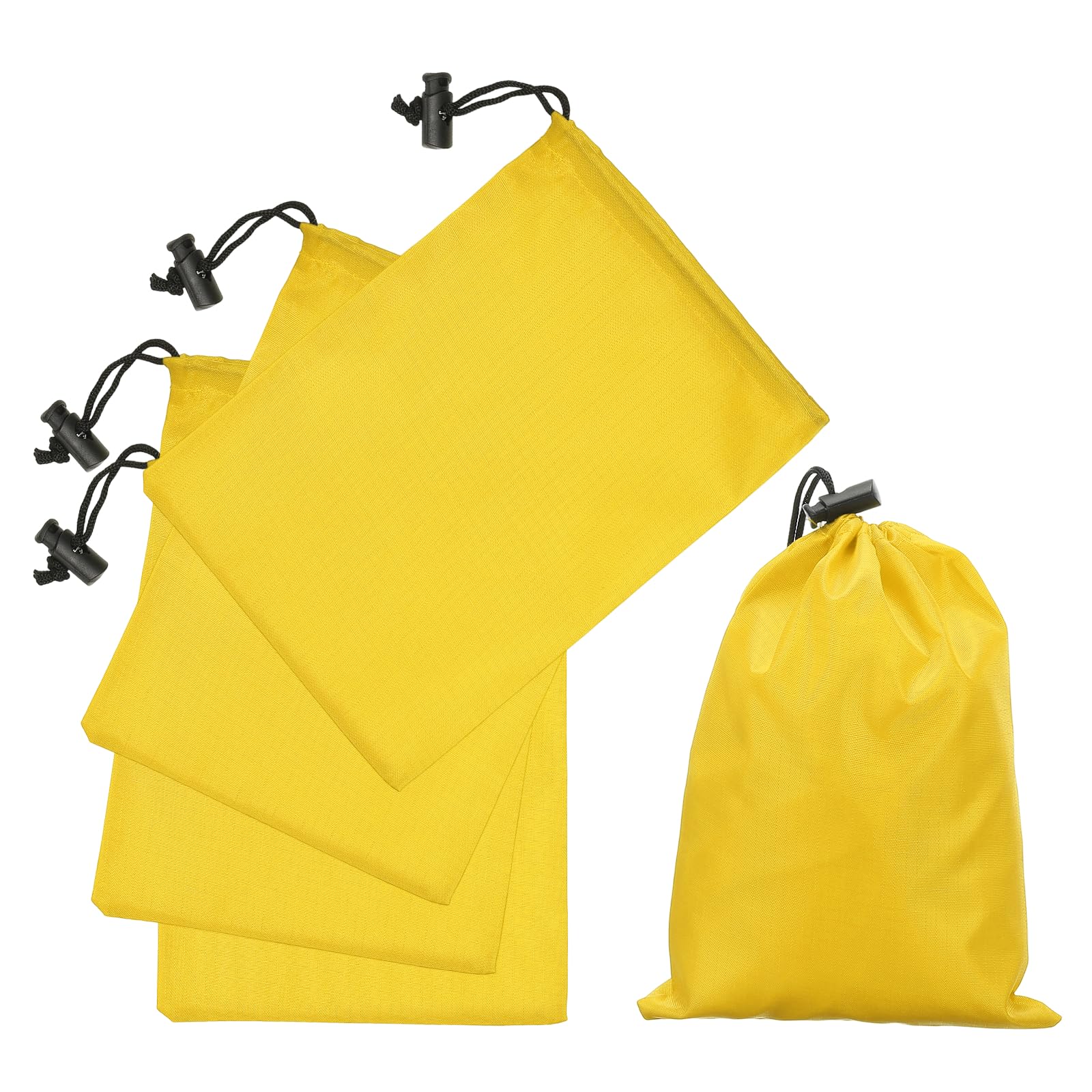 sourcing map 5Pcs 210D Polyester Drawstring Bag with Toggle, 6 x 8 Inch Waterproof Travel Storage Bag Foldable Stuff Sack Cinch Sack for Gym Travel Clothes Organizer, Yellow