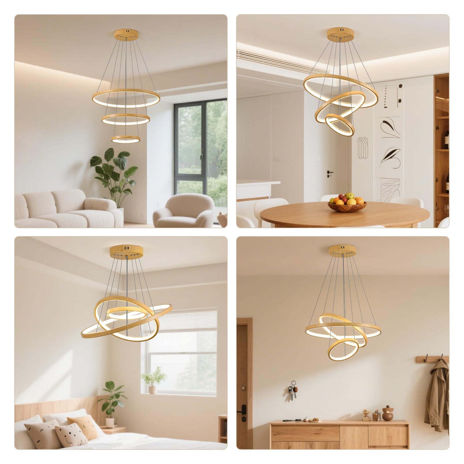 YOODI Lampadario a Sospensione Dimmerabile con Telecomando APP 50+35+20cm 3 Anelli 45W 3000K-6000K LED Lampada a Sospensione Altezza Massima 150cm per Soggiorno, Camera da Letto, Hotel