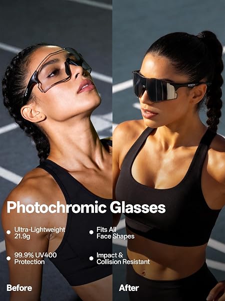 SCVCN Lunettes de soleil de course avec verres colorés et verres photochromiques pour homme et femme 21,9 g - 3