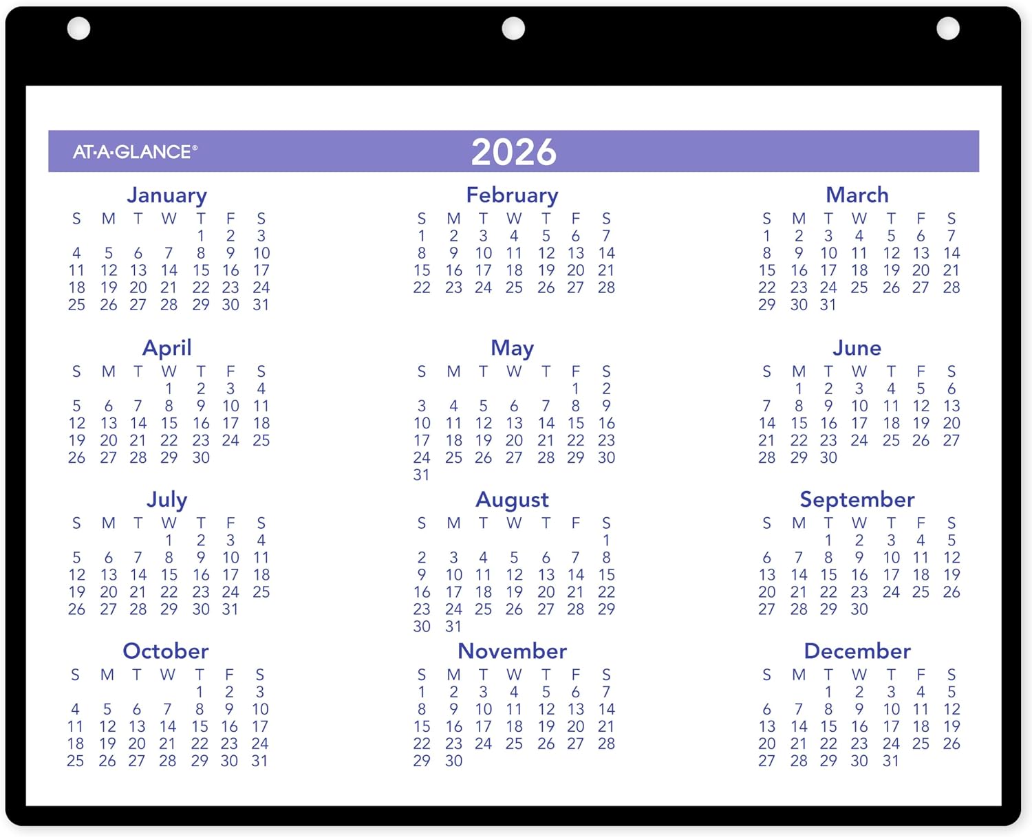AT-A-GLANCE 2026 Wall & Desk Calendar, 11" x 8", Small, Clear Cover and Vinyl Holder (SK80026)