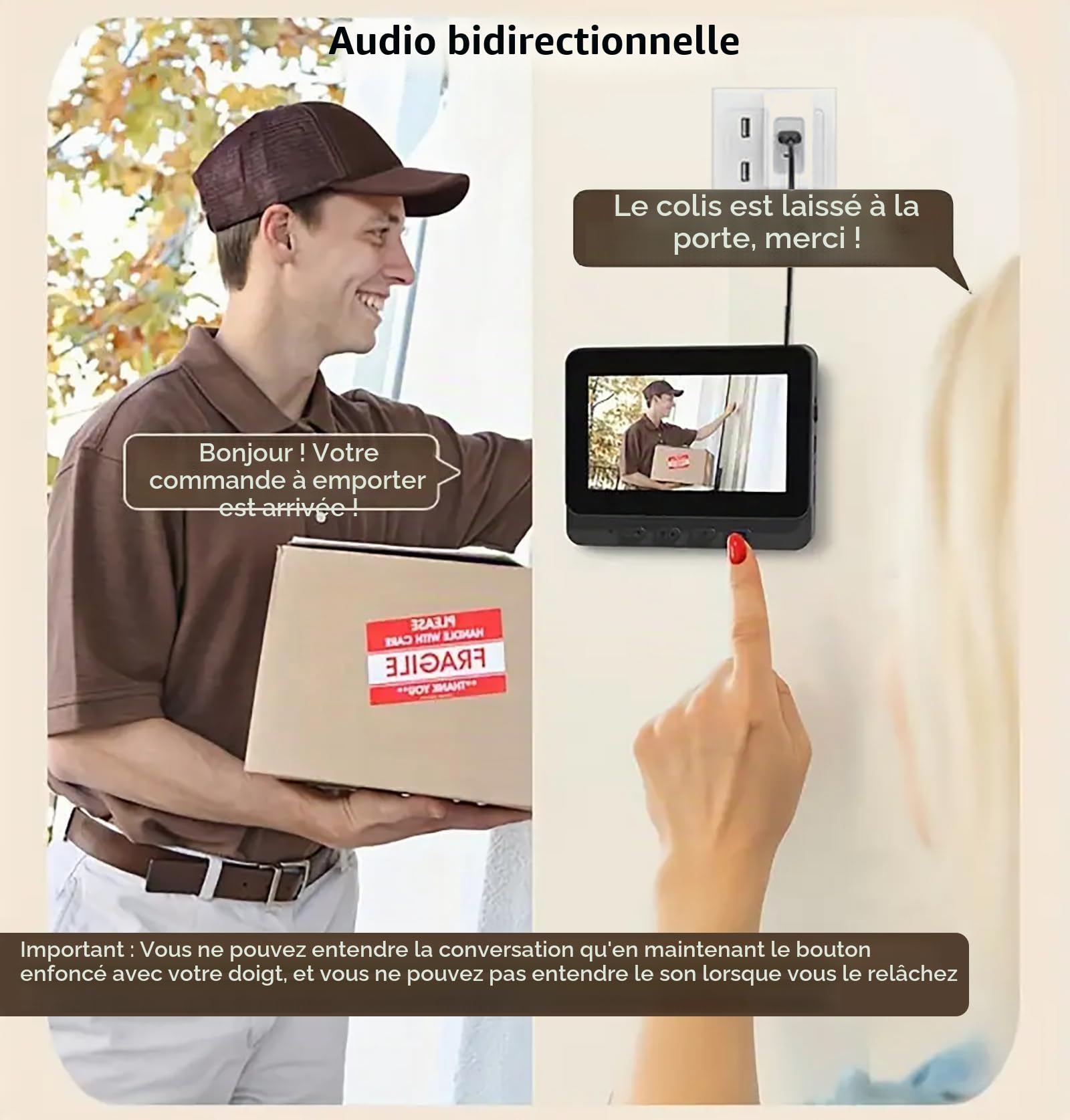 Sonnette Sans Fil Exterieur Etanche Zeerkeer IP69 Visiophone Sans Fil Avec écran IPS De 4.3 1080P Pas de WIFI Requis Interphone Video Vision Nocturne Infrarouge Sonnette Volume Très Fort Vision : 170°
