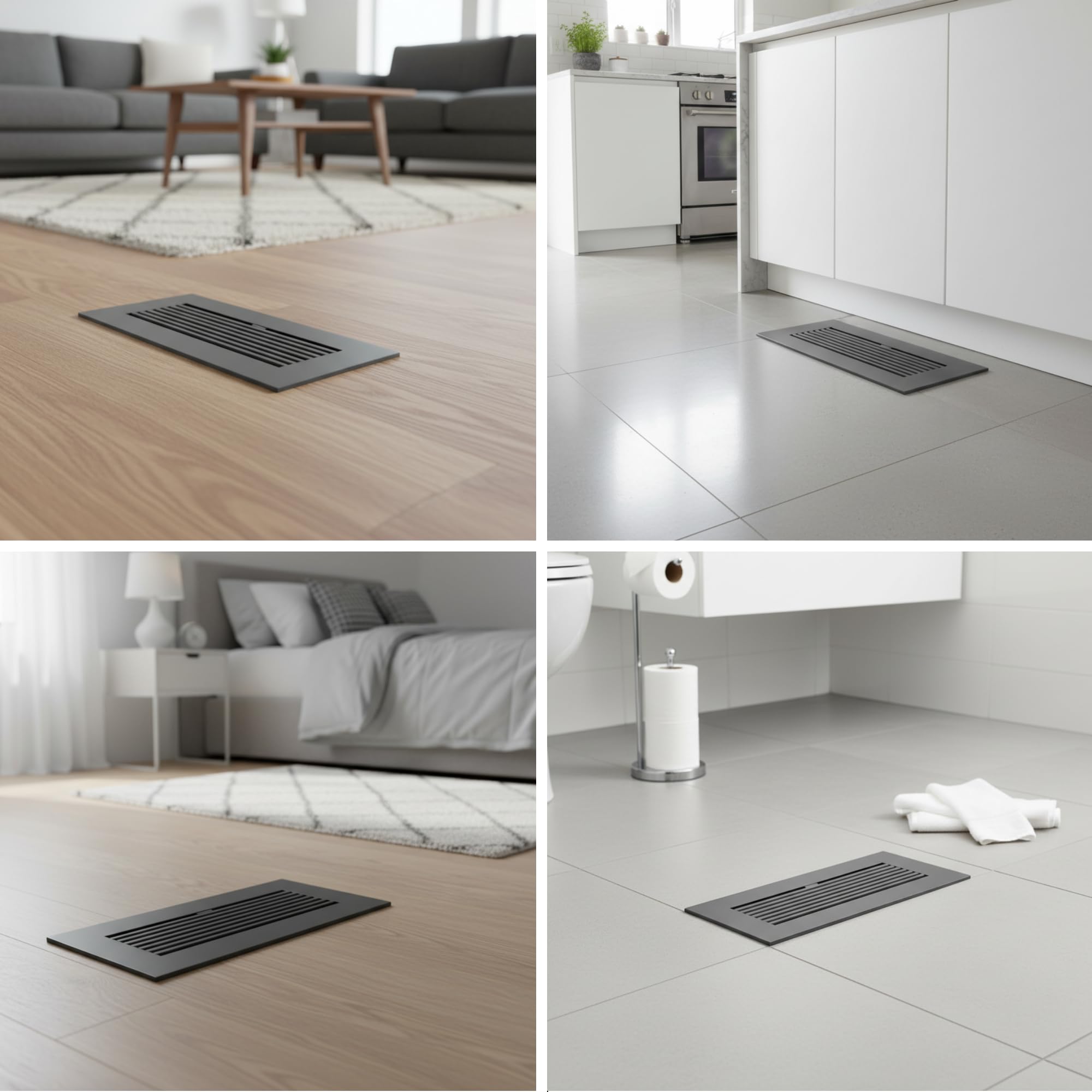 Modernes Aluminium-Bodenregister 10 x 25 cm (Kanalöffnung) – mattgraue Bodenlüftungsabdeckungen mit verstellbarem Dämpfer, leise HVAC-Bodenbelüftungen, rostbeständige Lüftungsabdeckungen