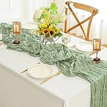 Ezvsevuo Chemin de Table Vert Sauge 90 x 300 cm - en étamine, Tissu de Gaze Rustique pour Décoration de Mariage, Arche, Fêtes à Thème et Anniversaires