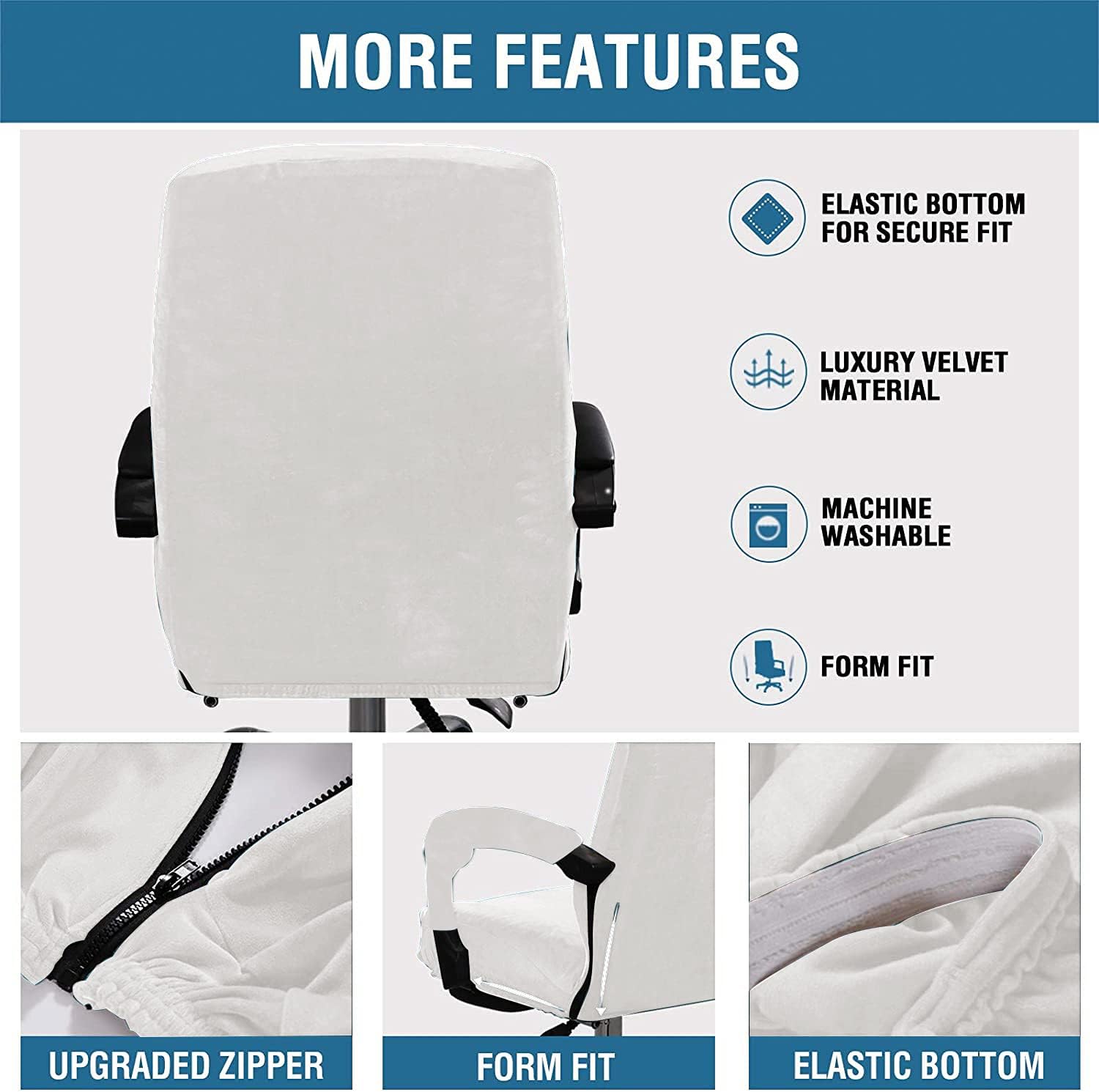 Office Chair Cover Stretchable Velvet Removable Washable Computer Chair Slipcovers Universal Elastic Chair Covers Modern Simplism Style High Back Chair Covers Rotating Chair Slipcover (White, Small)