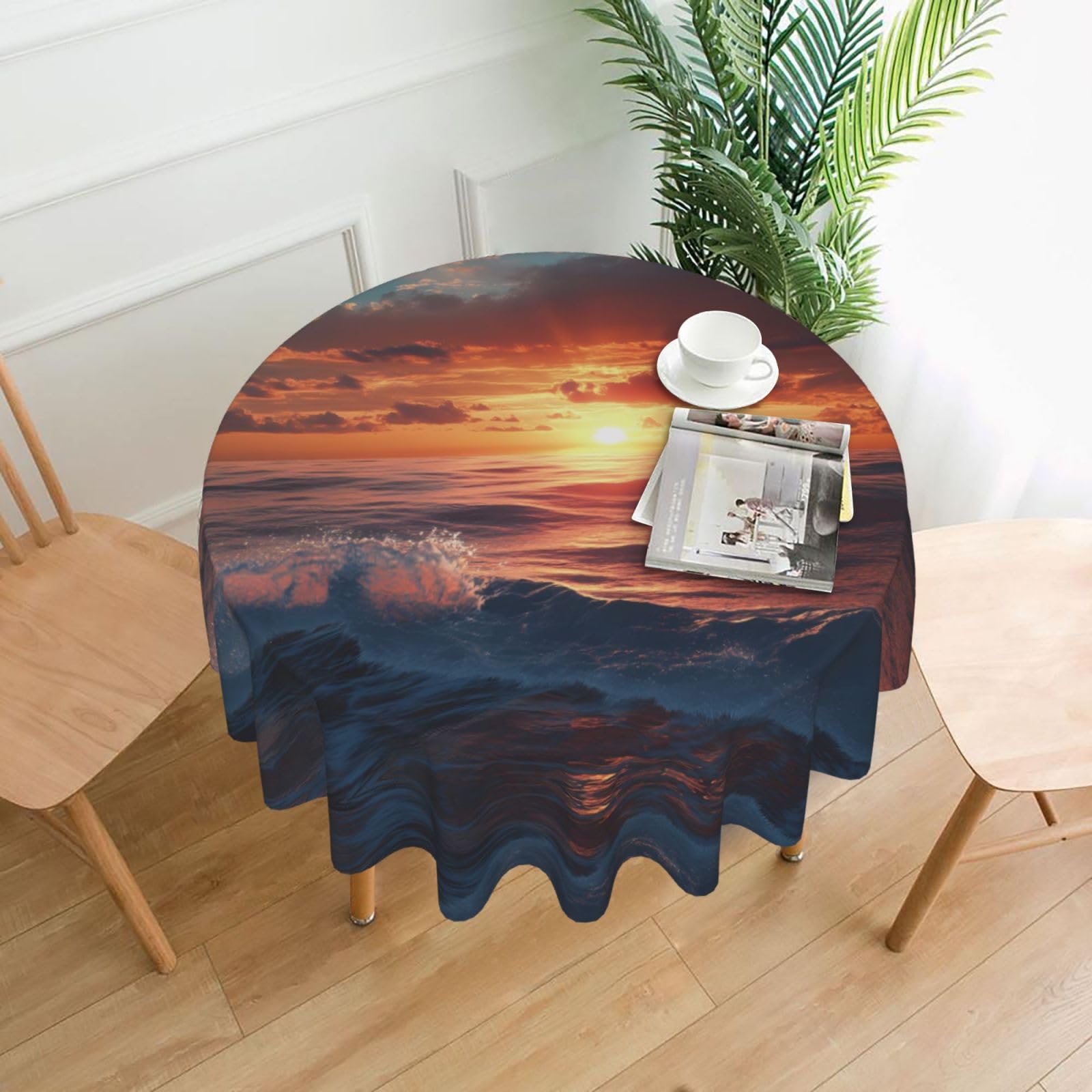 HLBSDM Waves After Sunset Printed Practical Round Tablecloth, Durable, Suitable for Home, Restaurant, Hotel, Gathering, and Decorative Table Covers