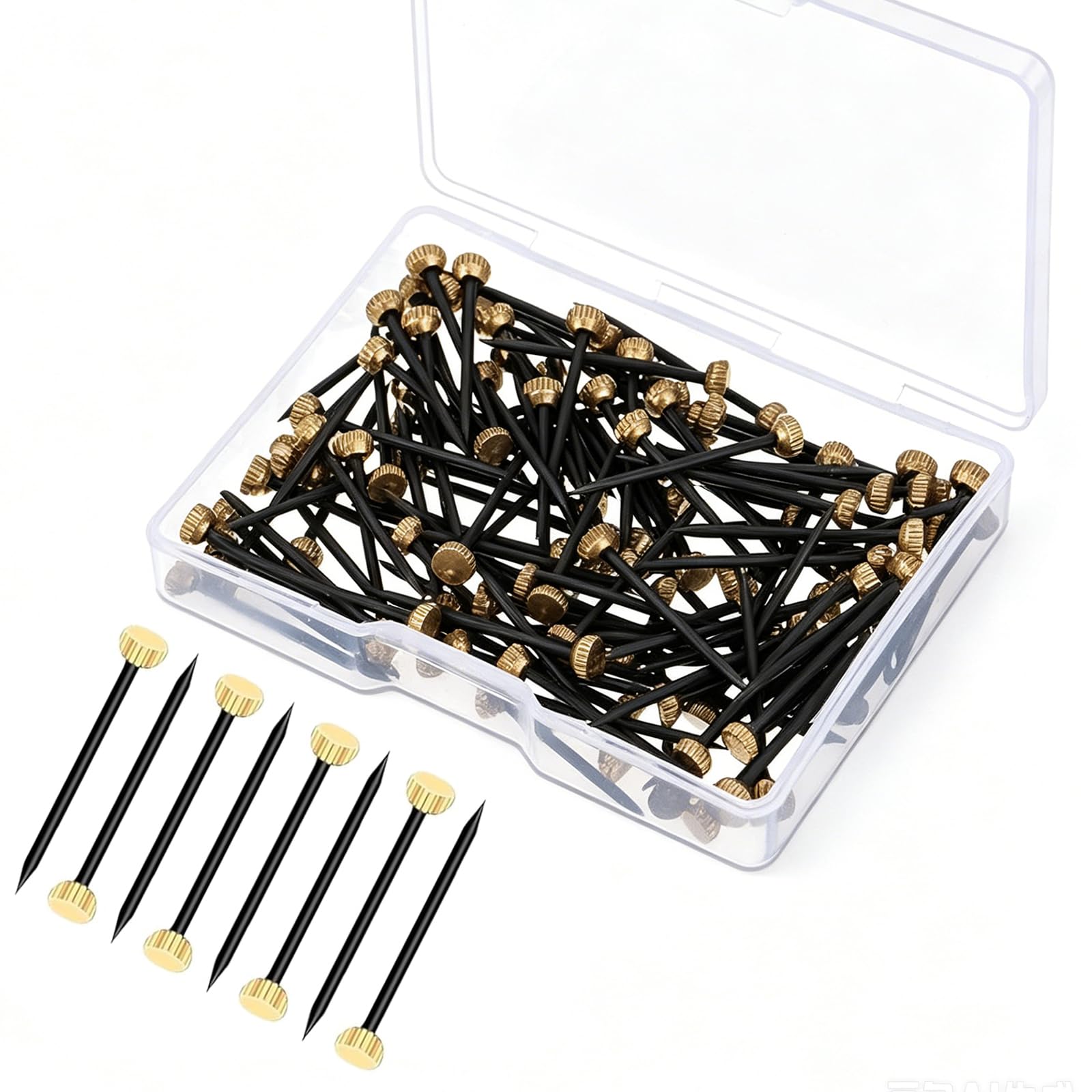 Risecore No 60 Pcs Brass Picture Pins With Storage Box,Metal Premium Picture Hanging Nails & Wall Pins,Picture Pins Frame Hanging Nail For Photo Frames & Art