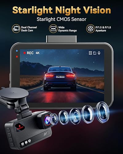 Miniatura 3 de Cámara de tablero frontal y trasera 4K+4K, tarjeta gratuita de 128 GB incluida, cámara WiFi de 5.8 GHz para autos, GPS integrado, sensor G, gran