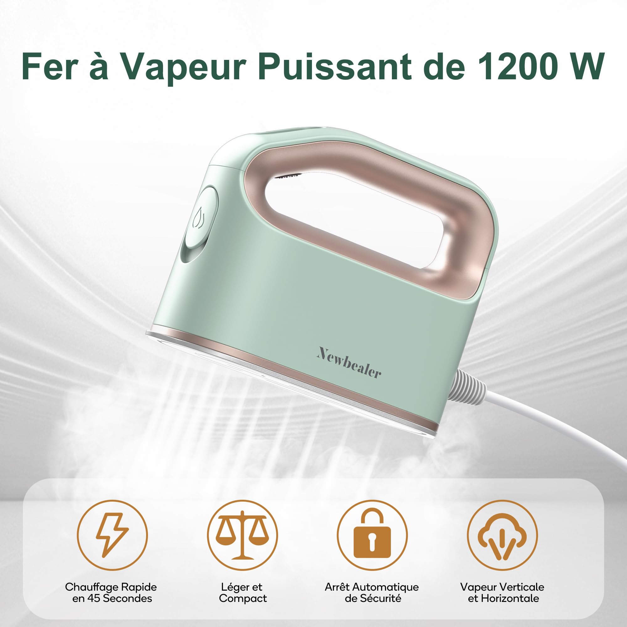 Newbealer Fer à Repasser Vapeur, Fer vapeur turbo continu, 3 niveaux vapeur