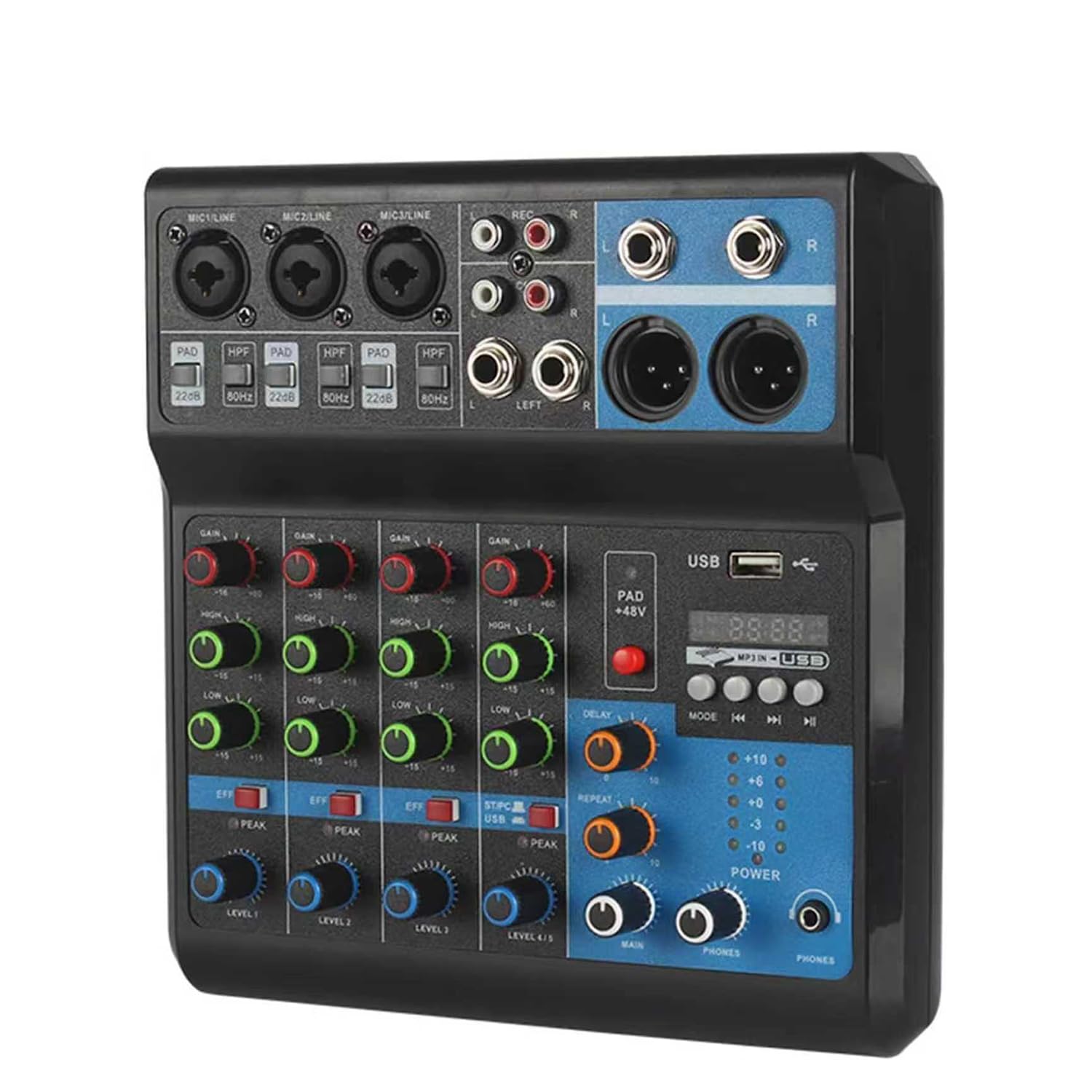 COYEUX Mini Table De Mixage Audio DJ, Table De Mixage Audio 5 Canaux, Sortie De Monitoring, Enregistrement sur Ordinateur, Connexion À Un Ordinateur Servant De Carte Son, pour Enregistrer des Soirées