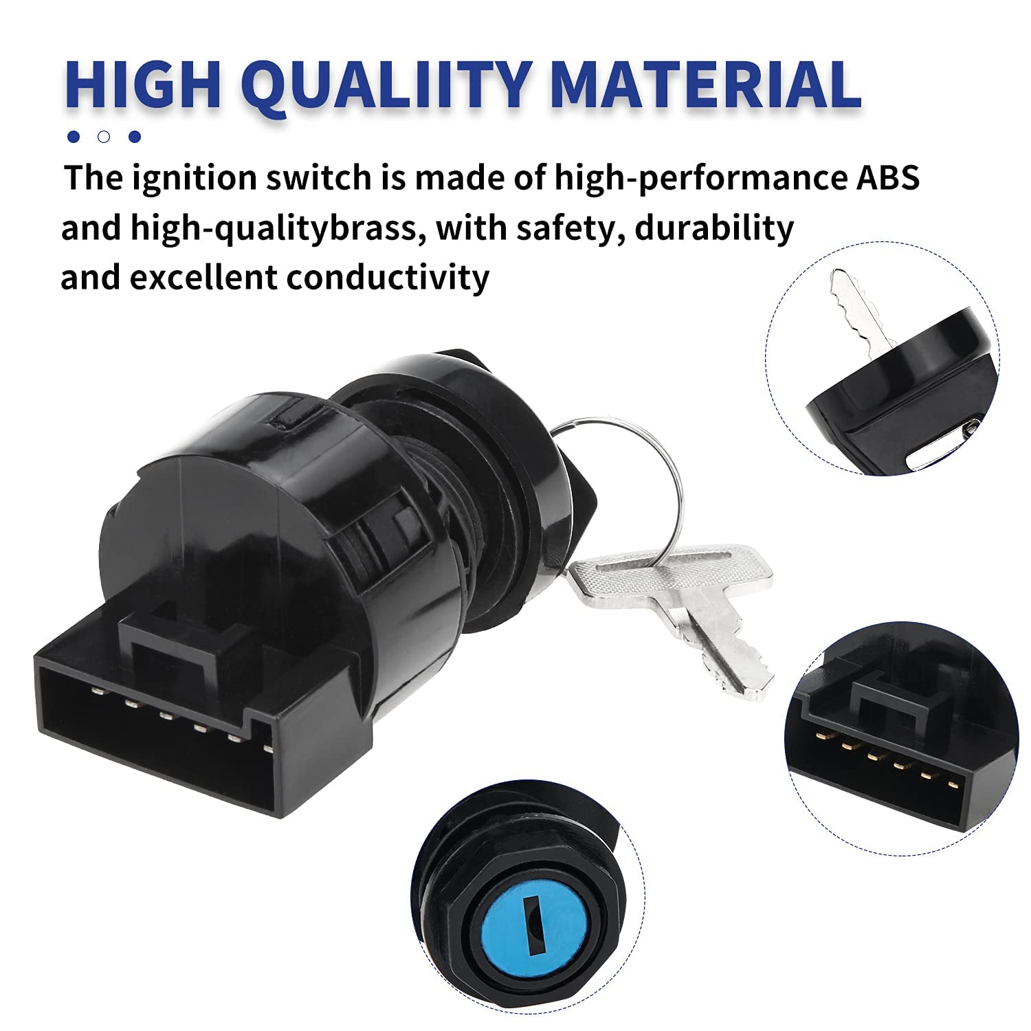 Ignition Key Switch for Polaris Ranger 400 425 500 570 700 800 900 1000 RZR 570 800 900 1000 Sportsman 400 500 600 700 800 - Replace 4011002 4012165 Off/Run/Start 6 Pin 3 Position