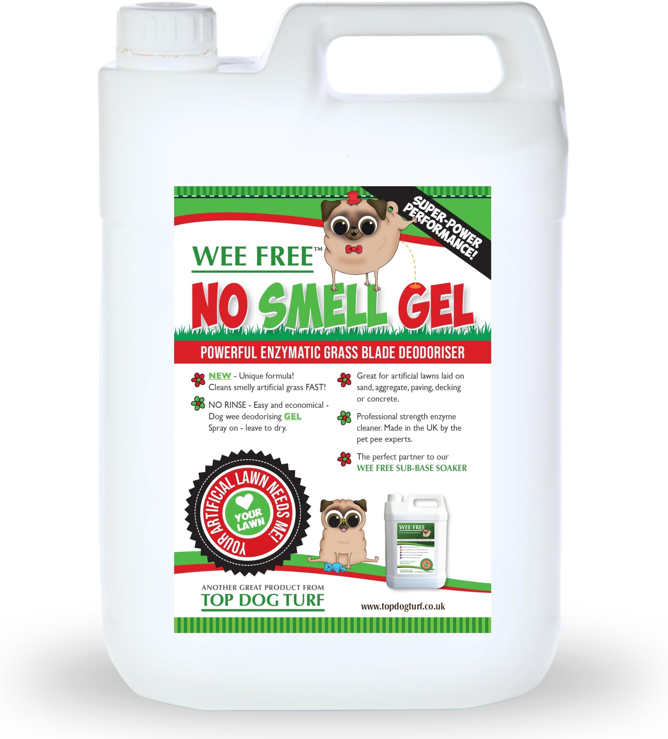 Wee Free No Smell Gel 5L Artificial Grass Enzyme Cleaner Spray. Dog Wee Neutraliser for Grass and Deodoriser for Astro Turf Fake Grass and Lawn. Outdoor Pet Odour Eliminator for your Garden.