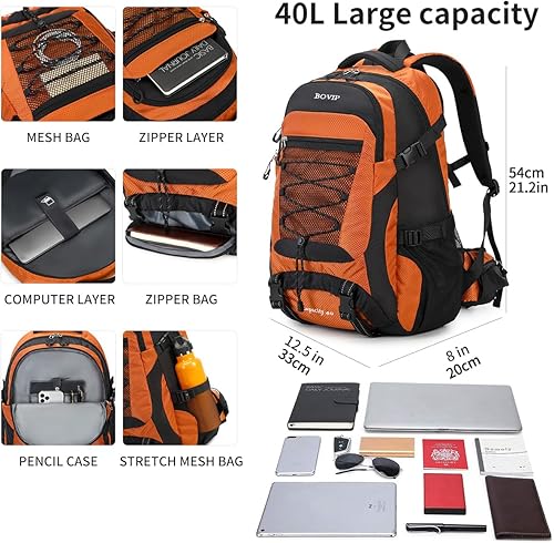 Miniatura 9 de BOVIP Mochila de senderismo de 40 L, impermeable, ligera, para viajes, deportes, camping, para hombres y mujeres