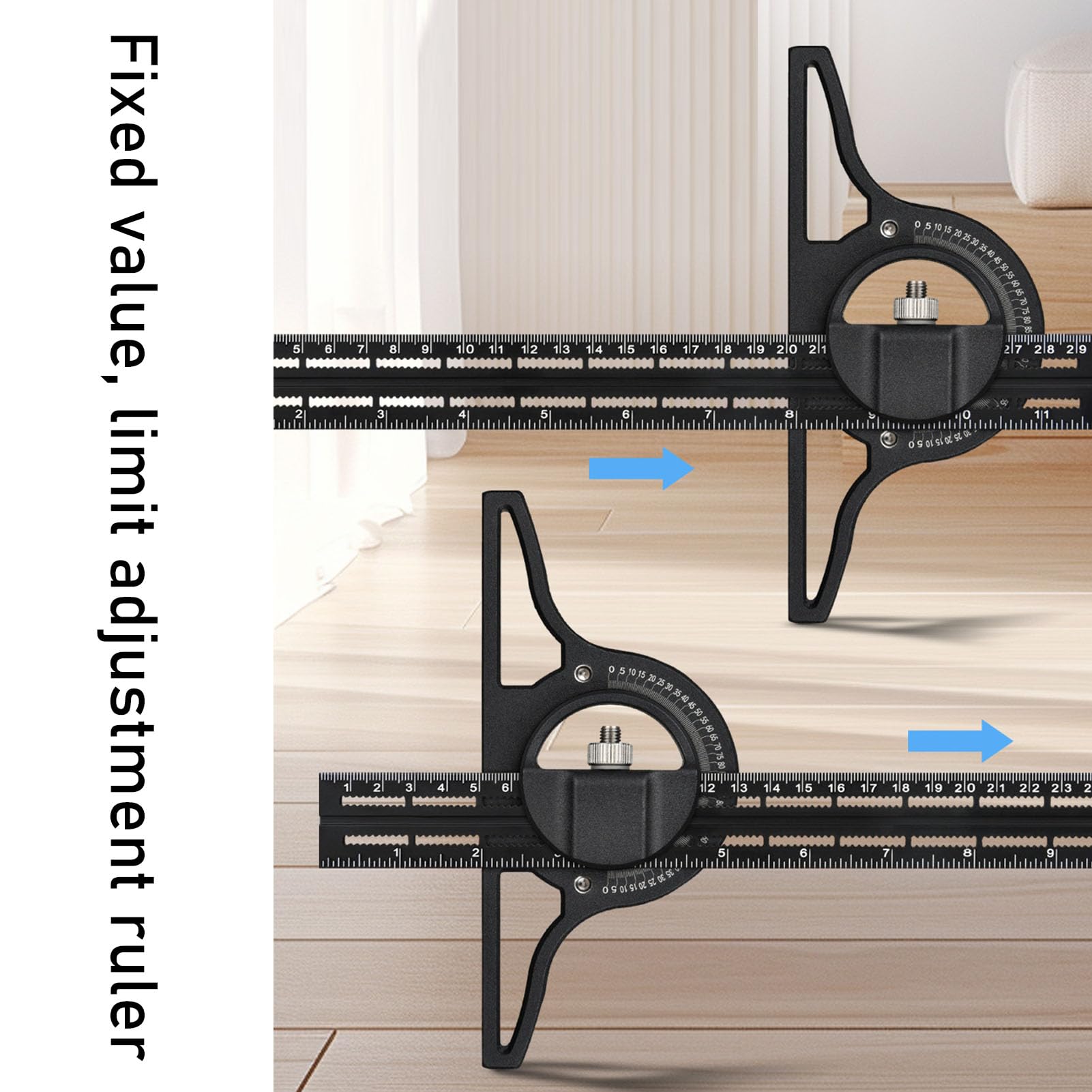 Équerre à angle combinée, règle de menuiserie multifonction et mobile, rapporteur à biseau universel en alliage d’aluminium de 300 mm avec double échelle, pour la menuiserie et les