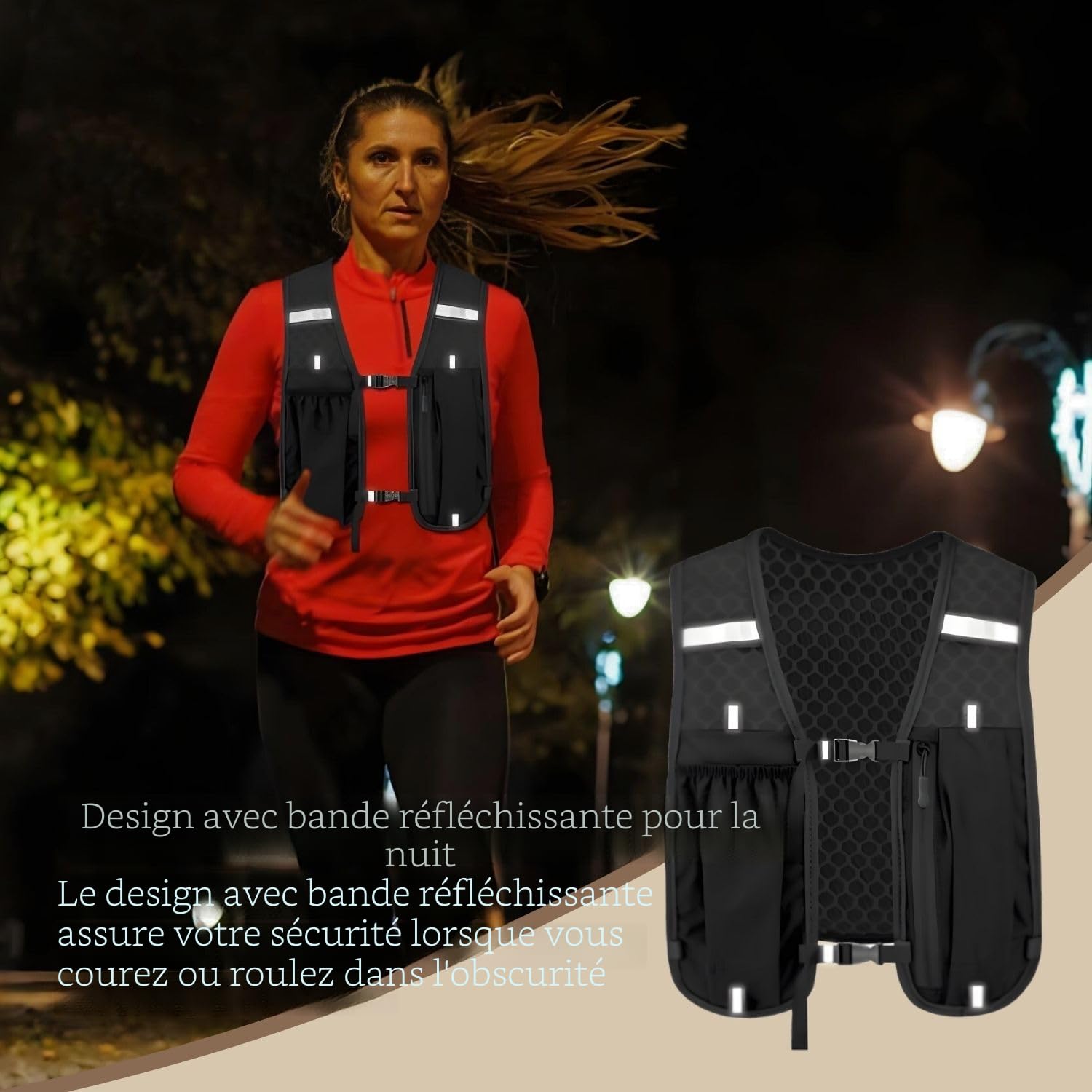Gilet de course pour homme et femme - Gilet de course avec gourde de 500ml - Réfléchissant - Avec support pour téléphone portable - Gilet d'hydratation pour la course à pied - Pour cyclisme, randonnée