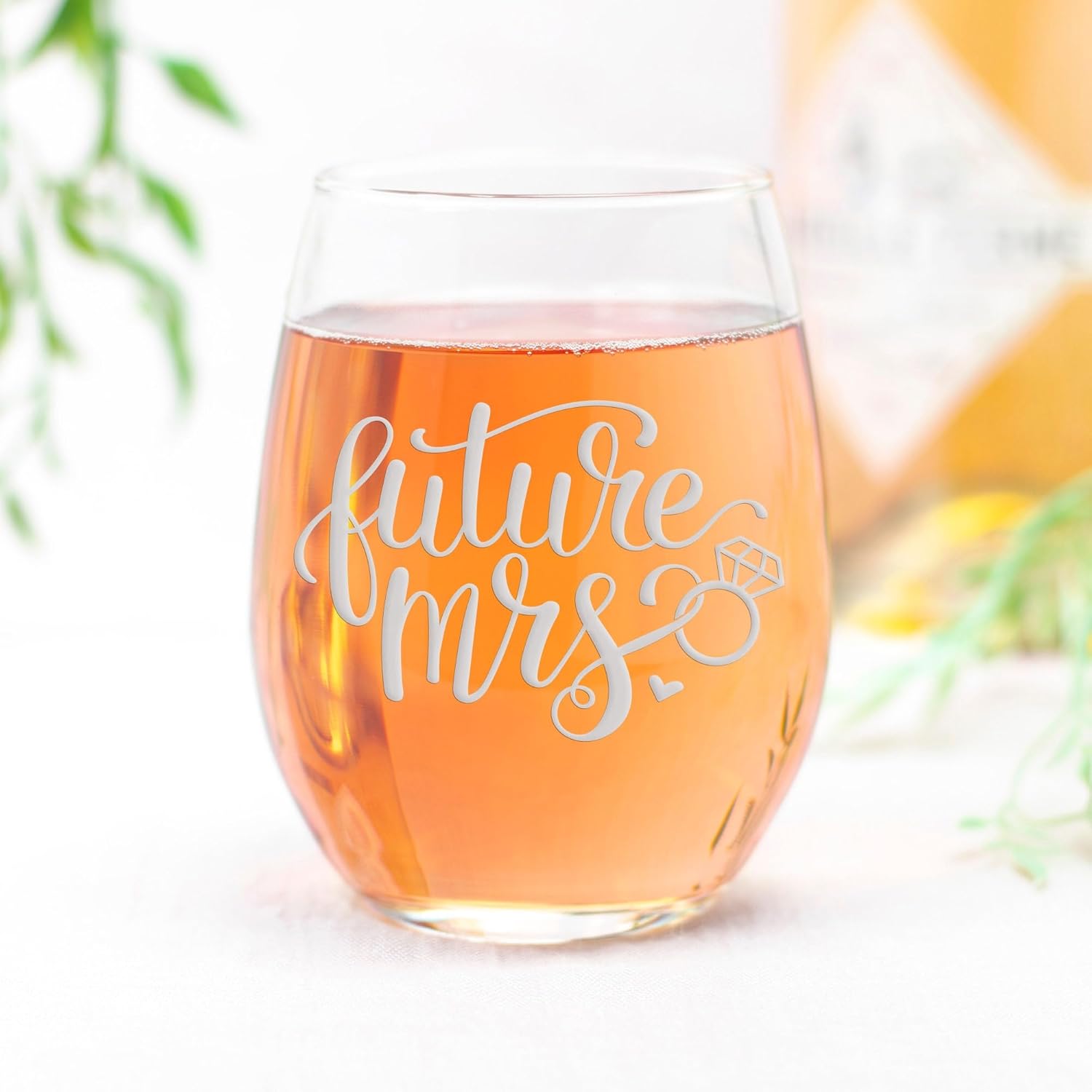 Future Mrs Stemless Wine Glass - Wedding, Engagement, Bride To Be Gift - 2 Glasses