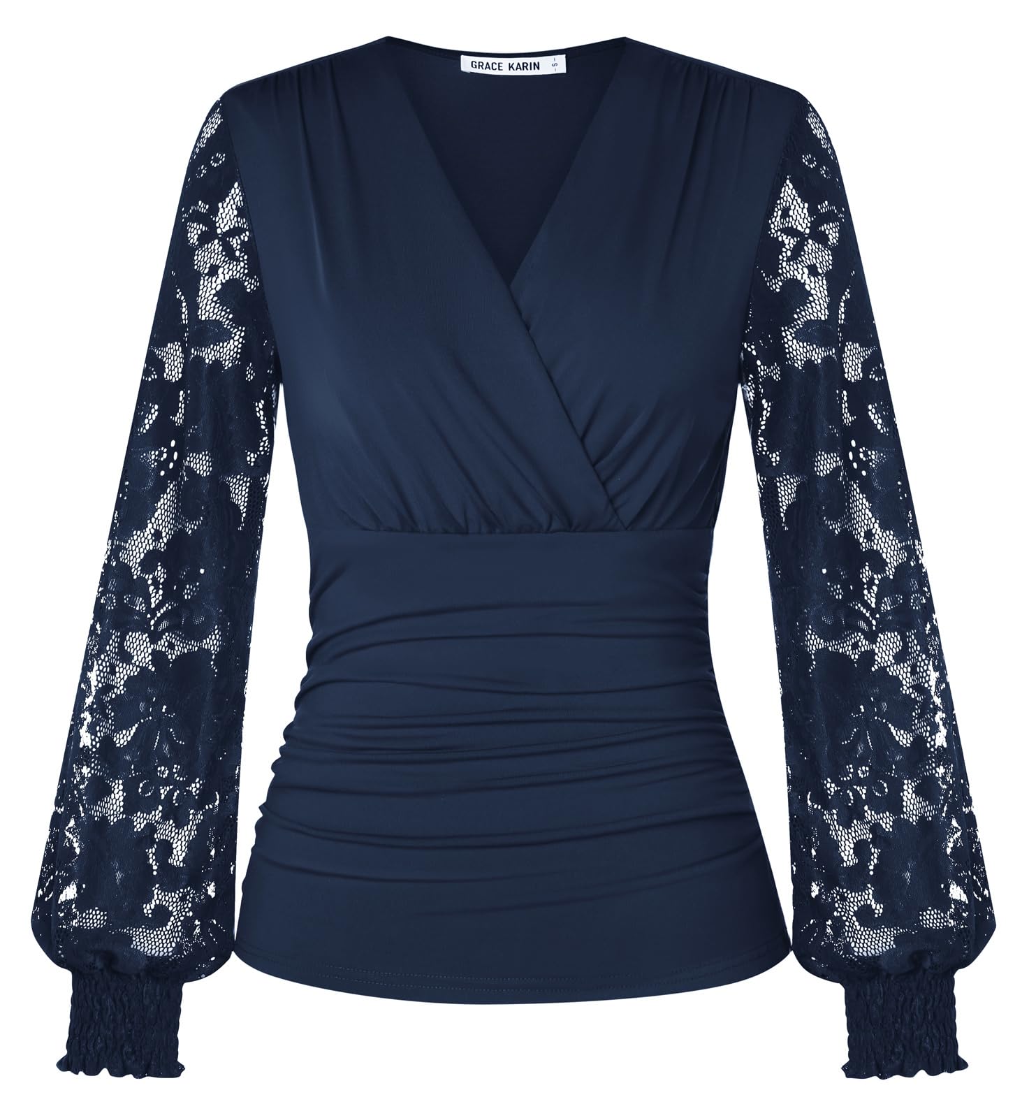GRACE KARIN Henley-shirt met knopen voor dames, kant, lange mouwen, flatterende pasvorm, casual, tuniek, blouse, tops, Wit, XXL