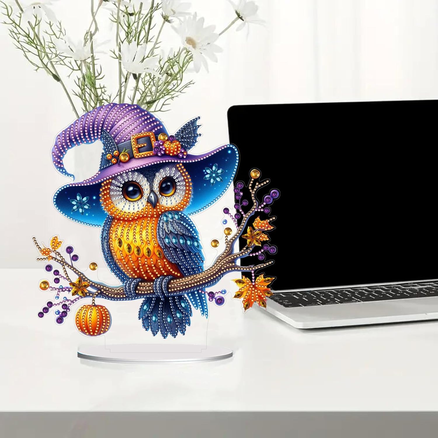 yzARTche 5D Diamond Art Ornaments Kits, DIY Diamond Art Painting Halloween Owl Desktop Ornament Tabletop Home Office Decor-2PCS-A