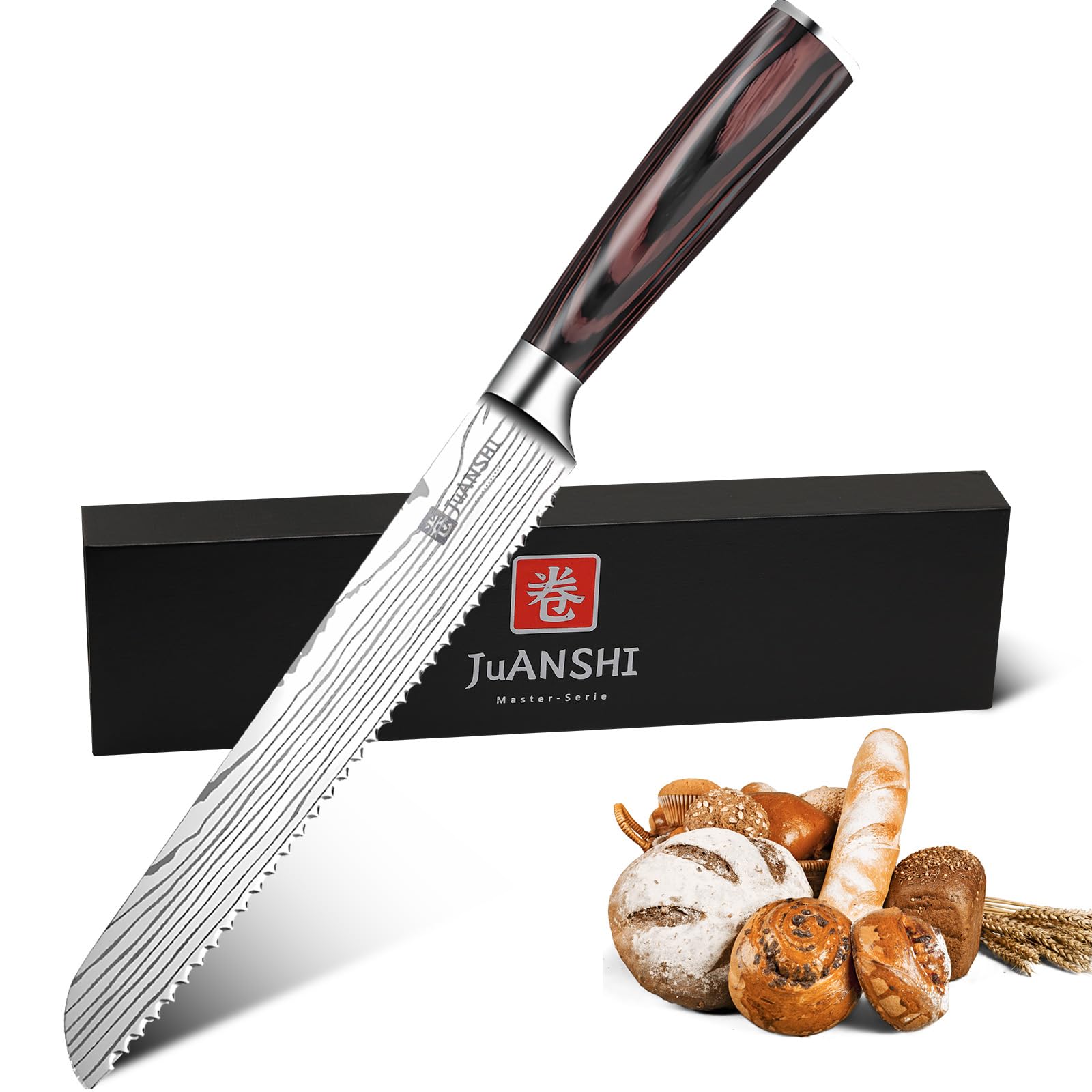  JUANSHI® Brotmesser Asiatisch Hochwertiger Carbon-Edelstahl - Ideal für Brotsorte
| JUANSHI® 20 cm Wellenschliff Brotme
