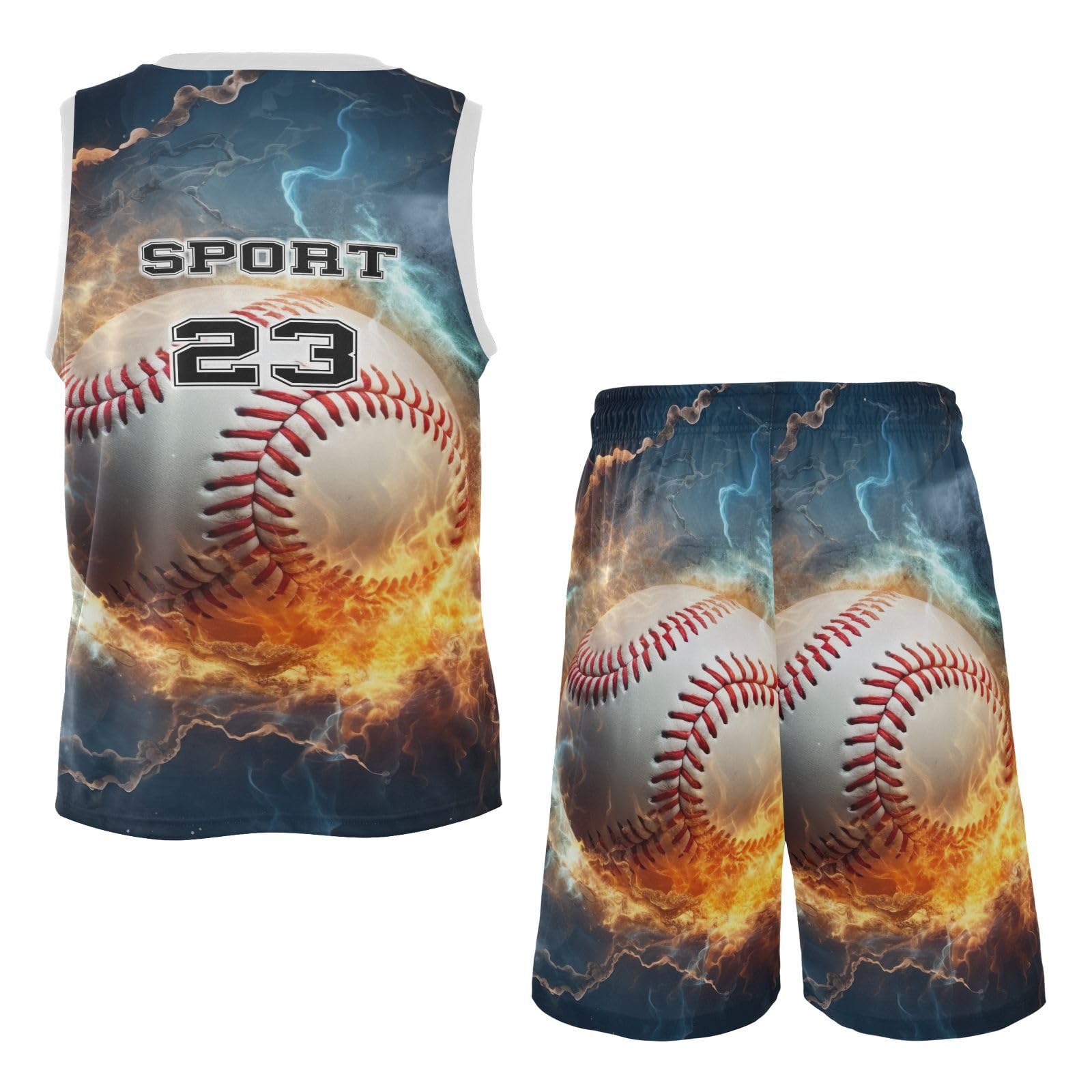 FLildon Fire Baseball Boys Basketball Jersey Set Tank Top Shorts Tracksuit Sport Training Suit for Kids, L