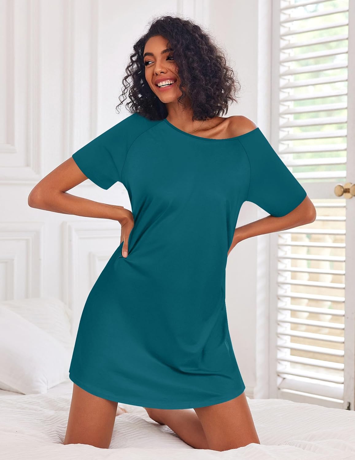 Ekouaer Nightgowns for Women Cotton Night Gown 3 Pack Sleep Shirts Short Sleeve Nightshirt Soft Sleepwear Nightdress - Image 2