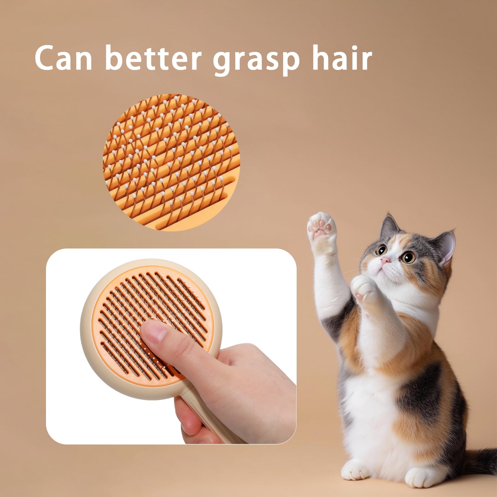 Anphly Pet Massage Comb, Knot Opening Comb, Self-Cleaning, Cat And Dog Universal, One Click Hair Removal,Pet Supplies Hair Remover Tool, Light Yellow - Persimmon Style, One Piece 2