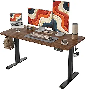 TIQLAB Electric Standing Desk, Adjustable Height Stand up Desk, 55 * 24 Inches Sit Stand Home Office Table with Splice Board, Black Walnut
