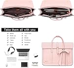 MOSISO Laptop Bag for Women, PU Leather Laptop Shoulder Bags Convertible Backpack, Work Travel Computer Bag with Bowknot