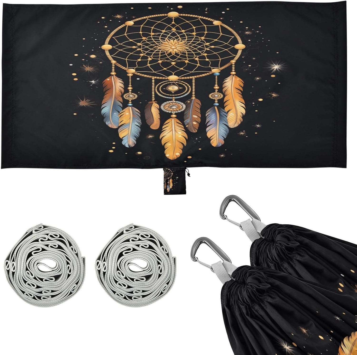 ALAZA Golden Dreamcatcher Galaxy Camping Hammocks Single or 2 Person 500 lbs Portable Parachute Travel Hammock w/Tree Straps for Hiking Backpacking Indoor Outdoor