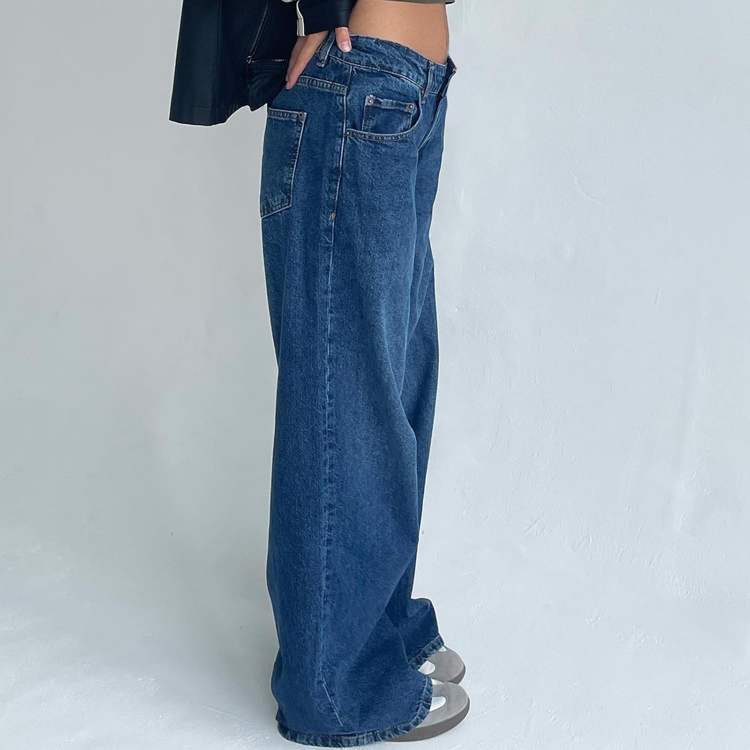Giraropa Women Y2k Low Rise Jeans Vintage Baggy Straight Wide Leg Boyfriend Jeans Casual Loose Fit Long Denim Pants - Image 6