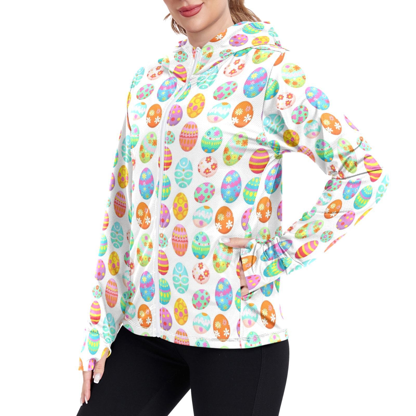Colorful Easter Women Sun Protection Hoodie Jacket Lightweight Womens Zip Up Jackets UPF 50+