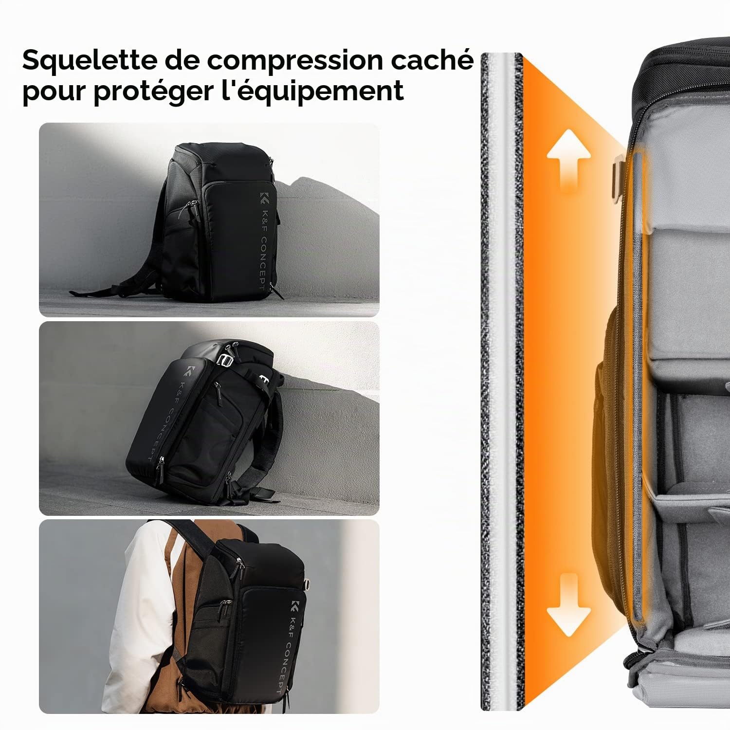 K&F Concept Sac à dos pour appareil photo sac à dos photo pour photographes, sac à dos pour appareil photo avec compartiment pour ordinateur portable 16 pouces, DJI Mavic Drone (sac à dos Alpha 25L)