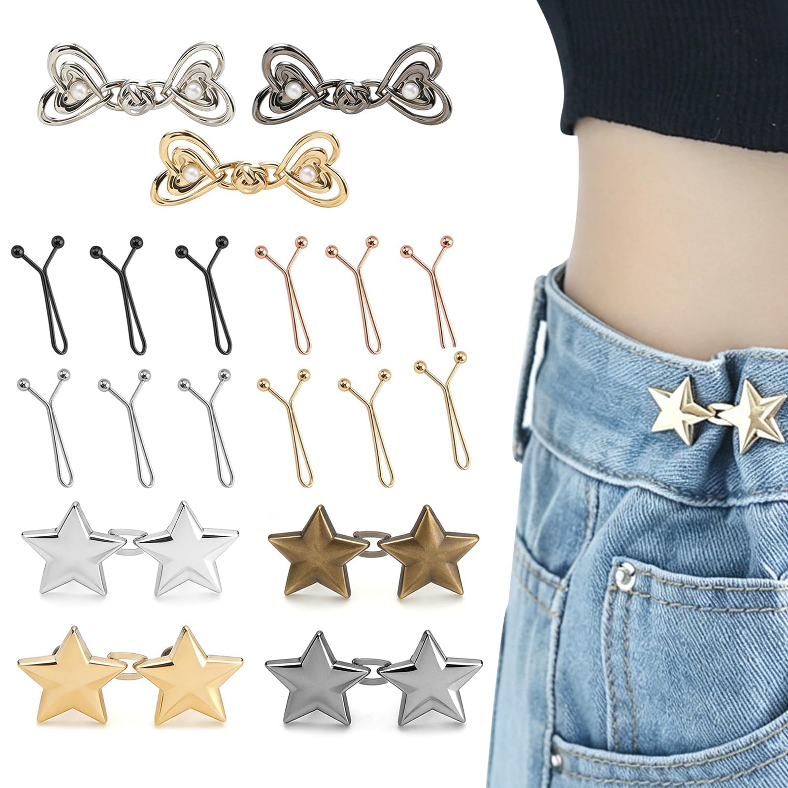 Thhiit Women's Multicolor 19 Pcs Trouser Clips Waist Tightener, No Sew Adjuster Waistband Tightening Clips For Loose Jeans Dresses Shirts