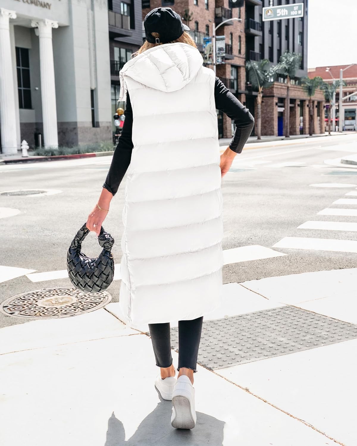 BTFBM Long Puffer Vest Women Quilted Hooded Button Down Zip Up Sleeveless Vests Outerwear Padded Jacket Fall Winter Coat - Image 3