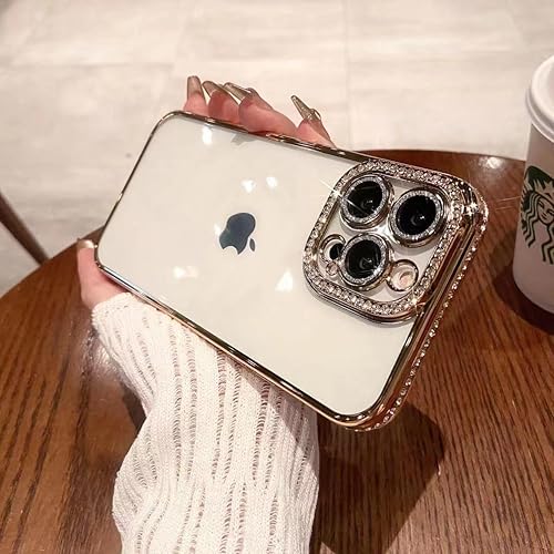 Miniatura 4 de Fycyko Funda compatible con iPhone 15 Pro con protector de lente de cámara con diamantes de imitación y purpurina, bonita funda de cristal