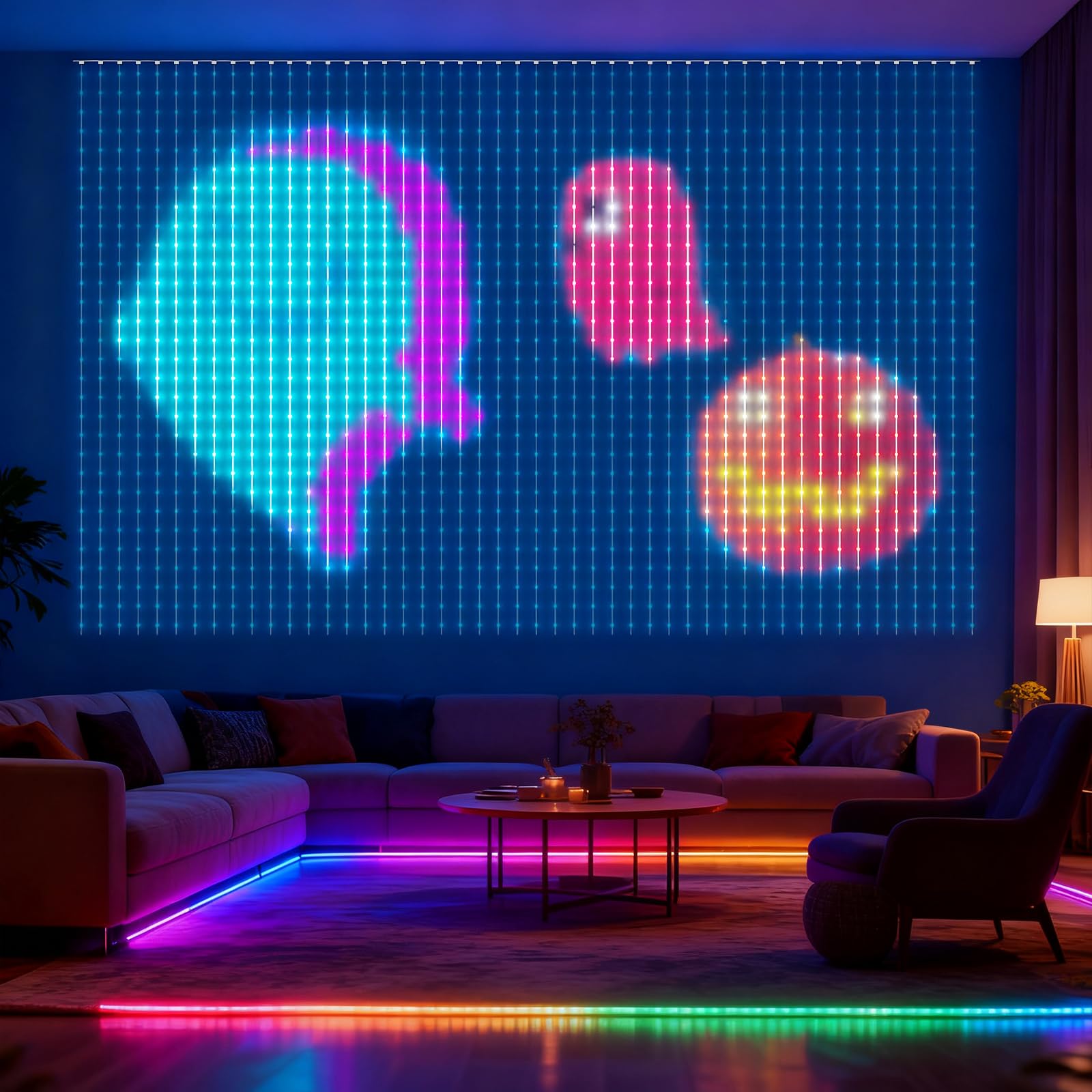 Rideau de lumières LED, 2x2m, 400 LEDs, RGBW avec IC, guirlandes lumineuses, connexion Bluetooth, rideau lumineux DIY, rideau LED intelligent, 210 modes pour salon, chambre, fêtes et