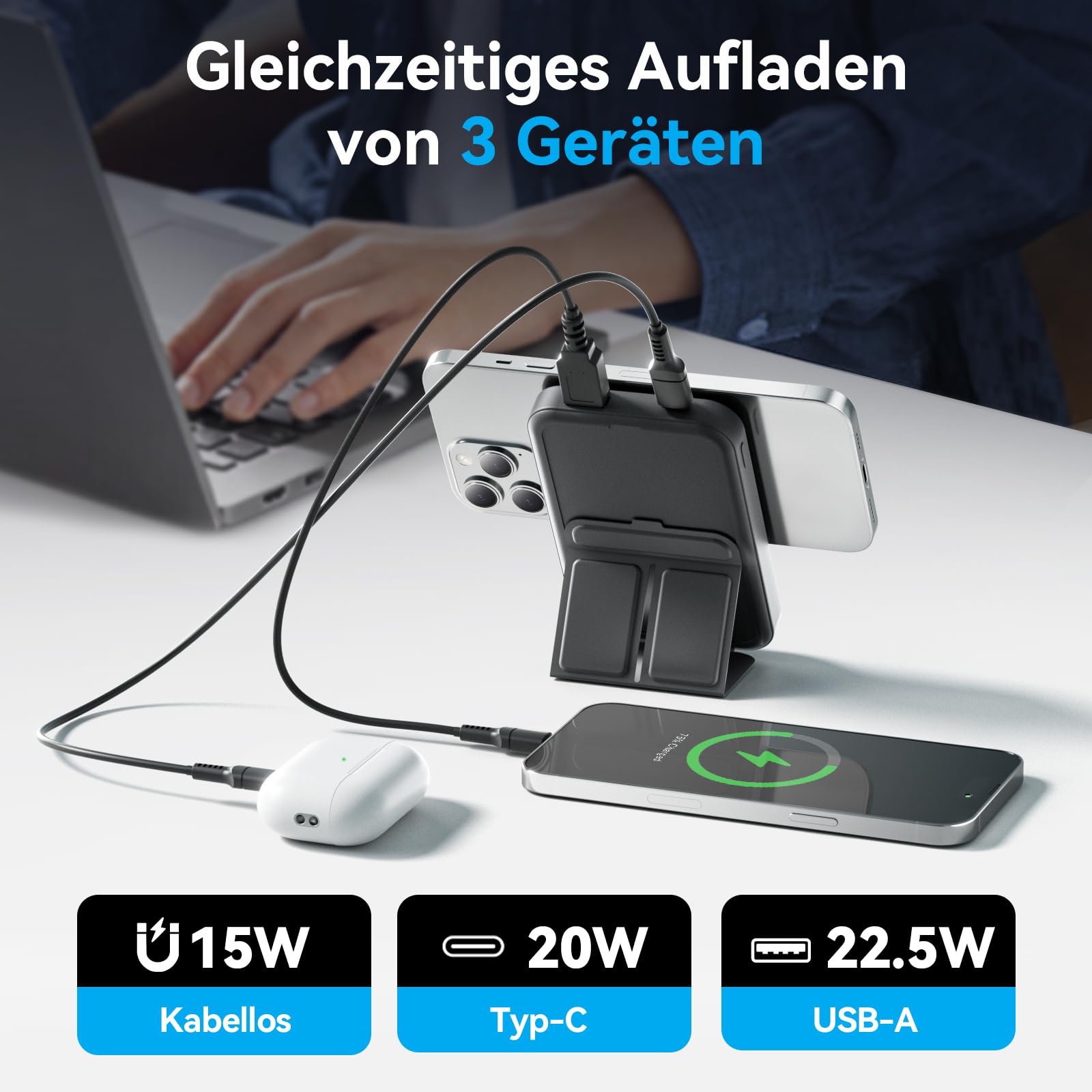 Powerbank für Magsafe, Magnetische Power Bank, PD 22.5W Schnellladung Kabellose Powerbank mit USB-C-Eingänge＆Ausgang und LED-Display für iPhone 16/15/14/13/12/Pro/Pro Max Serie.