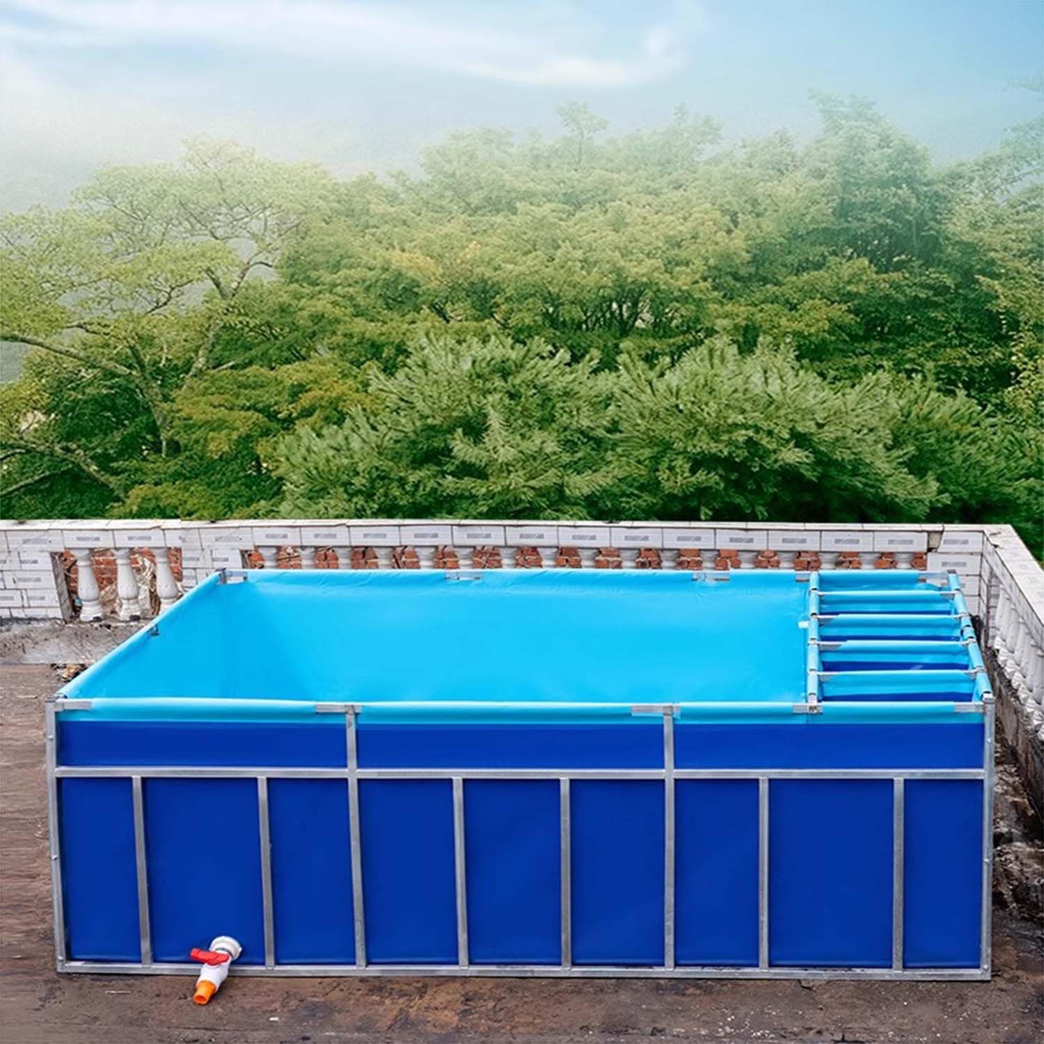 Estanque Koi de lona para exteriores con sistema de filtro integrado, estructura de acero para la cría de peces de jardín