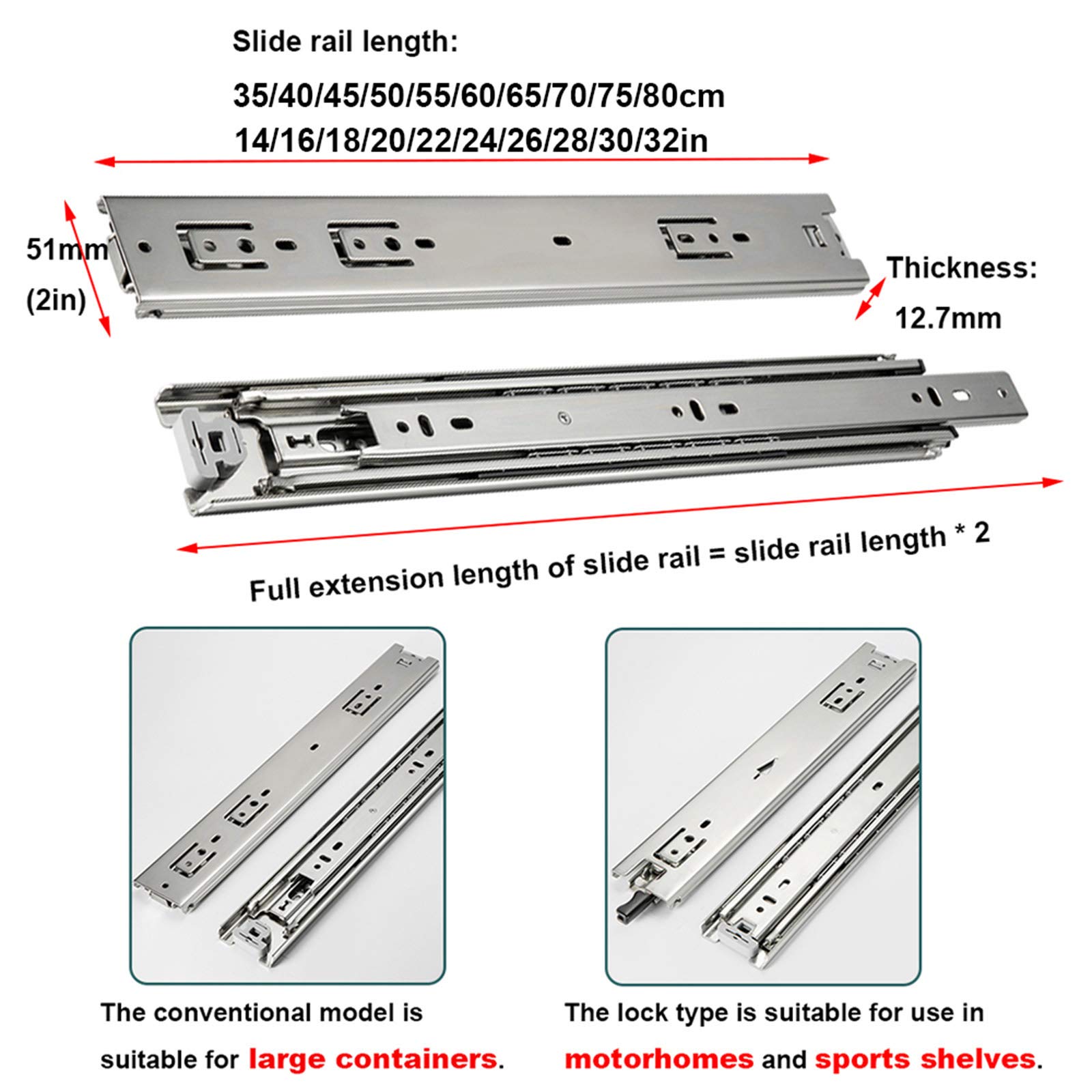 Robuste Seitenhalterungen, Vollauszugschienen (750 mm, 51 mm breit, abschließbar, 68 kg Tragkraft) für Bürogeräte und Möbel