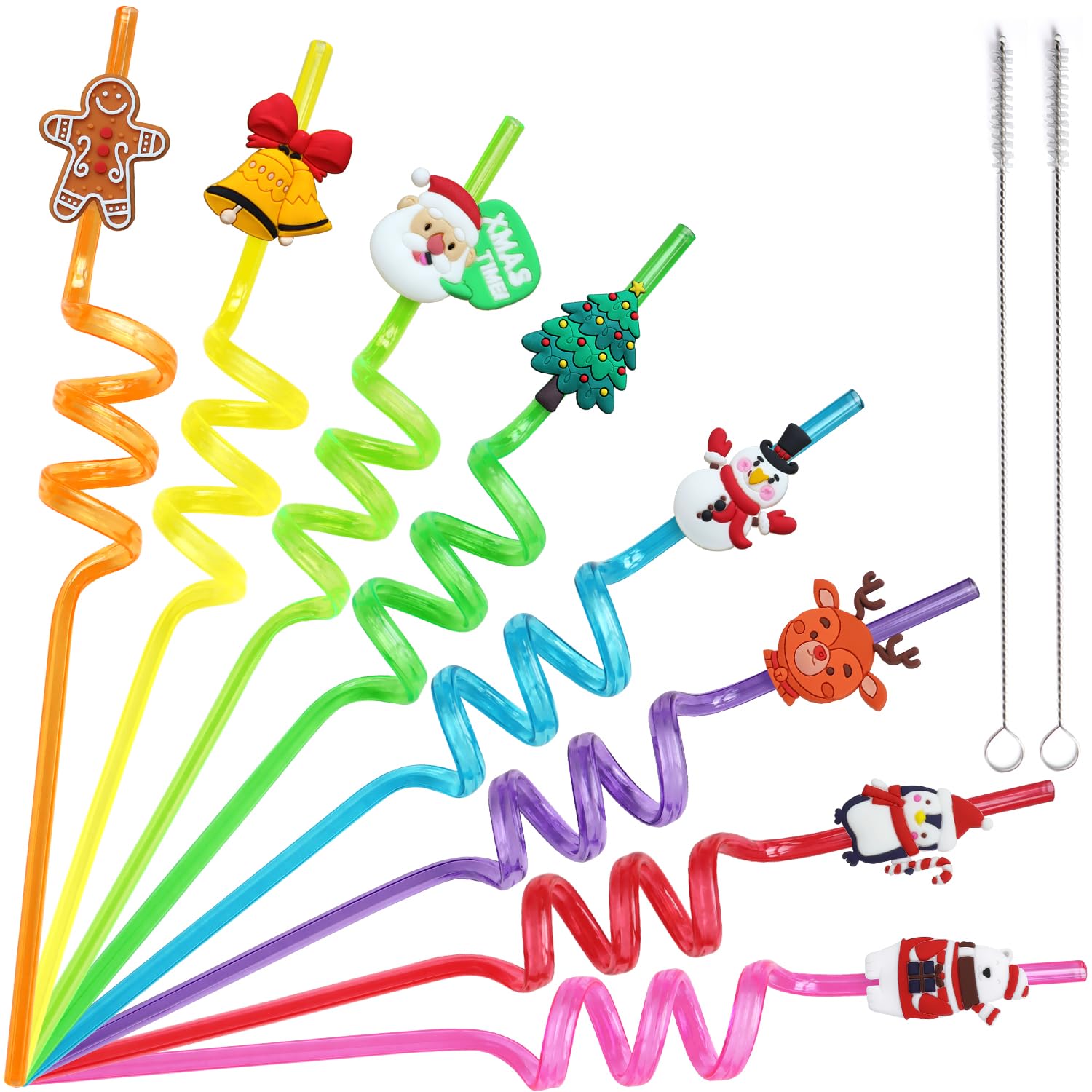 Photo 1 of 48PCS Christmas Reusable Drinking Straws, Snowman Penguin Reindeer Jingle Bell Gingerbread Man Pattern Party Favors Goodie Gifts for Kids Holiday Party Supplies Christmas - 48pcs